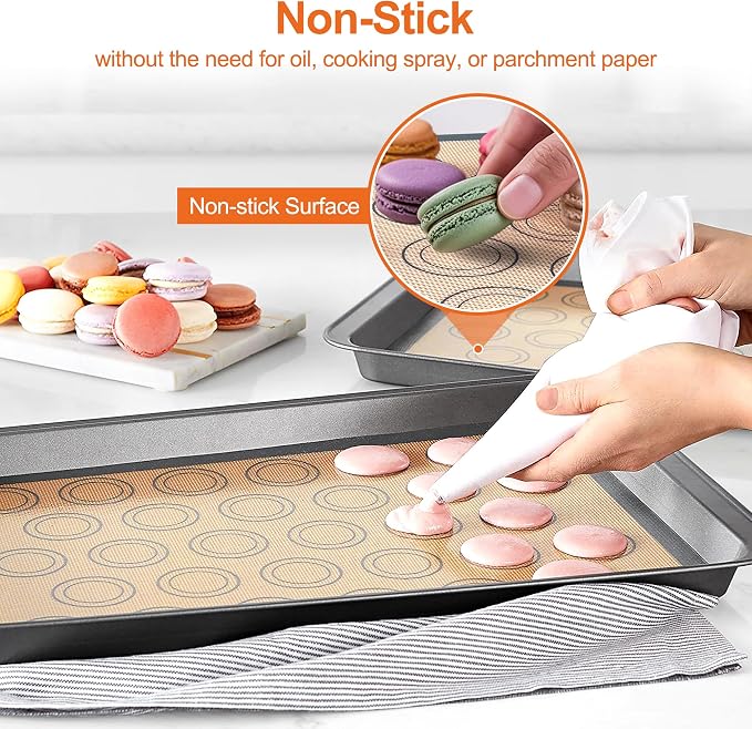 HOOMIL Macaron Silicone Baking Mats, 18 x 13 Inch, 2 Pack, Nonstick | Commercial Half-Sheet Size, Food-Safe, BPA Free, Dishwasher Safe, Dual-Circle Guidelines Baking Sheet, Fits Full-Size Pan Pan