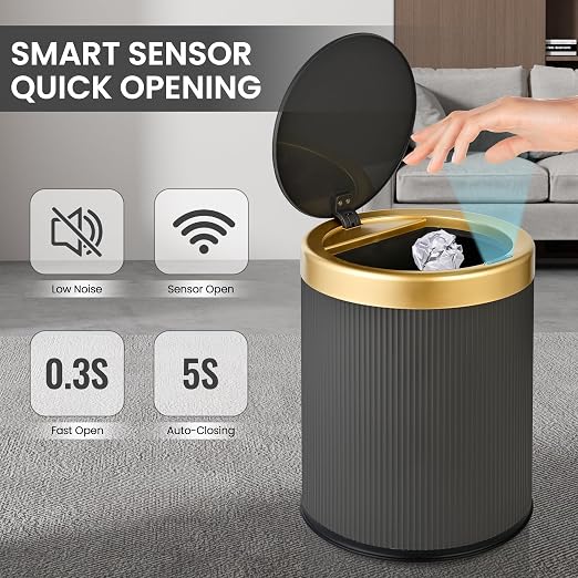 Pukomc Automatic Motion Sensor Trash Can with Lid | 3.5 Gallon Touchless Trash Bin, White Plastic Wastebasket,Smart Garbage Can for Bedroom, Office, Dorm