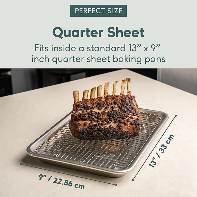 100% Stainless Steel Cooling and Baking Rack - 8.5 x 12-inch | Oven-Safe, Dishwasher-Safe, Heavy Duty, Tight Wire Bake for Oven Cooking, Quarter Sheet Pan, Roasting Rack
