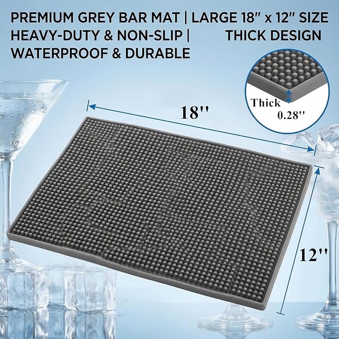 Tebery 3 Pack Rubber Bar Mat 18 x 12, Thick Durable and Stylish Bar Service Spill Mat, Non Slip Non-Toxic Grey Service Mat for Coffee, Bars, Restaurants Counter Top