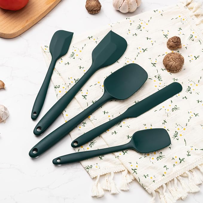 Silicone Spatula Set,5 Piece Food Grade Rubber Spatulas,Dark Green | Spatulas Silicone Heat Resistant for Baking,Cooking,and Mixing High Heat Resistant Non Stick Dishwasher Safe BPA-Free