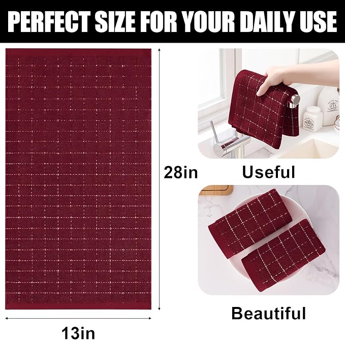 Homaxy 100% Cotton Terry Kitchen Towels, 8 Pack, Burgundy | Ultra Soft and Absorbent Dish Towels for Kitchen, Suitable for Drying and Washing Dishes