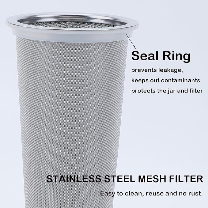 Fermus Cold Brew Coffee Filter for 64oz / 2Quart Wide Mouth Mason Jar Infuser 304 Stainless Steel Strainer with Seal Ring Design for Grounds Tea Fruit Coffee Filter