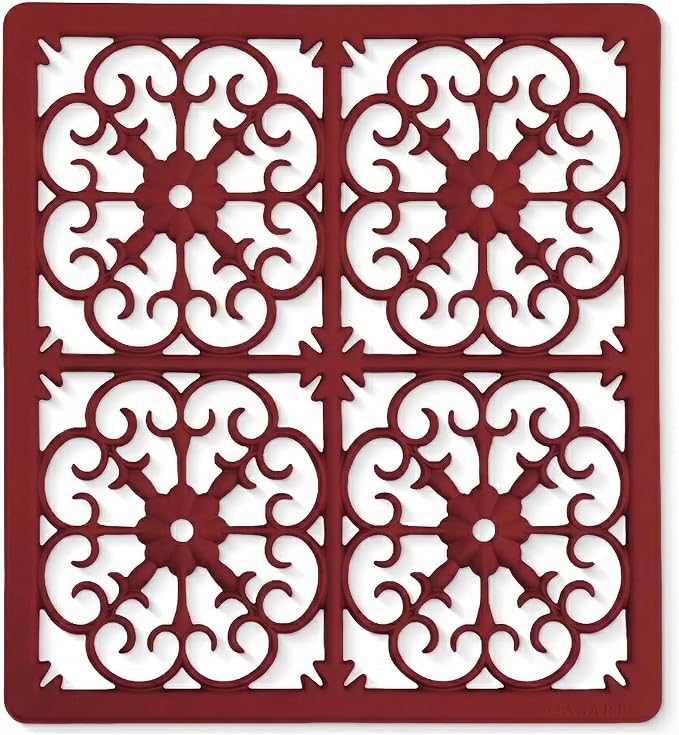 GASARÉ, Extra Large, Thick, Silicone Trivet for Hot Dishes, Pots, and Pans, Heat Resistant Mat for Countertop, Hot Pad for Kitchen, Easy to Clean, 12 x 11 x 3/8 Inches, Red