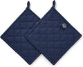 Encasa XO Pot Holders, Quilted Kitchen Hot Pads 8"x8" Scotch Blue | 100% Heavyweight Cotton | Quilted Insulation | Multipurpose Trivets & Hot Pads | Hanging Loop | Set of 2