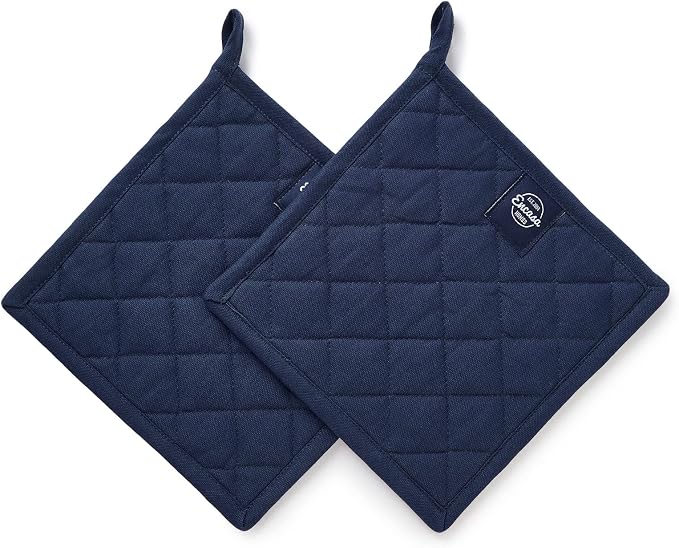 Encasa XO Pot Holders, Quilted Kitchen Hot Pads 8"x8" Scotch Blue | 100% Heavyweight Cotton | Quilted Insulation | Multipurpose Trivets & Hot Pads | Hanging Loop | Set of 2