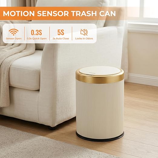 Pukomc Automatic Motion Sensor Trash Can with Lid | 3.5 Gallon Touchless Trash Bin,White Plastic Wastebasket,Smart Garbage Can for Bedroom,Office,Dorm