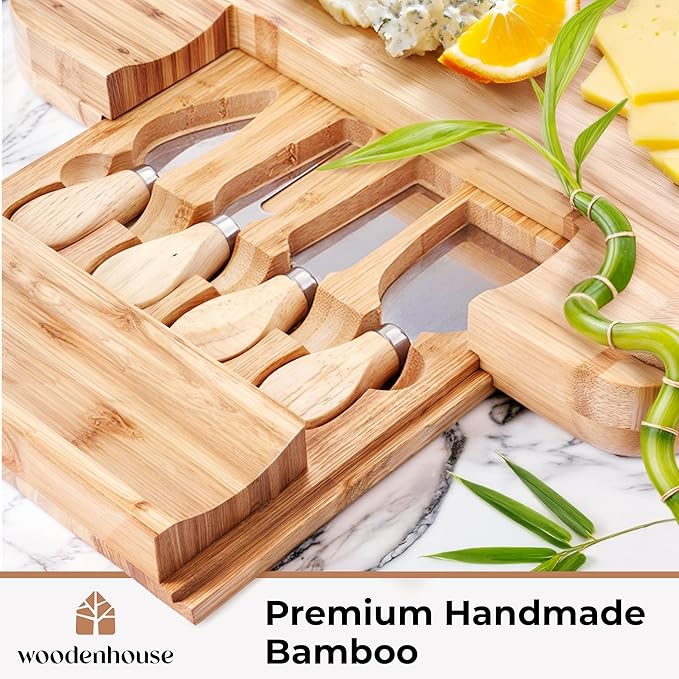 Bamboo Charcuterie Boards Gift Set - Meat and Cheese Tray with Utensils | Fruit Server & 2 Sauce Bowls Included – House Warming, Wedding & New Home Present