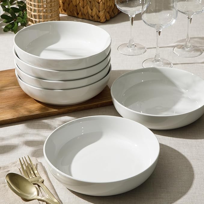 Gibson Home Zen Buffet Pasta Bowls Set of 6, 41oz Porcelain Salad Bowls and Serving Bowls, 8.5 Inch White Bowls, Dishwasher & Microwave Safe