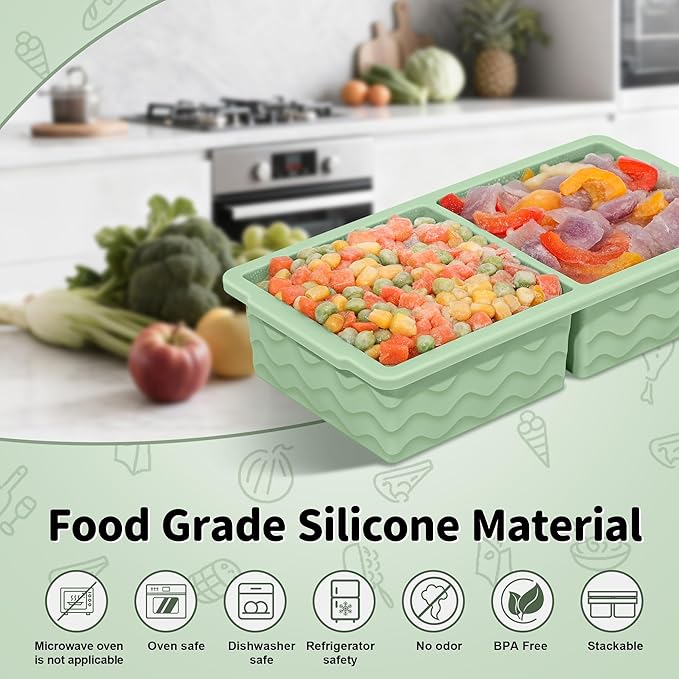 3-Pack Silicone Freezer Trays with Lid, Soup Freezer Container Molds | 2 Large 2-Cup, 4 Medium 1-Cup, 6 Small 1/2-Cup, BPA Free, Ice Cube Tray for Soup, Stews, Sauces, Meal Prep, Broth, Leftovers