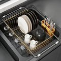 JASIWAY Gold Dish Drying Rack in Sink, Dish Drainer with Utensil Holder | Over The Sink Expandable Stainless Steel Strainer Dryer Rack for Small Kitchen, Counter Space Saving, Fast Drain, Rustproof