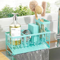 Cisily Kitchen Sink Caddy Organzier with High Brush Holder, Sponge Holder for Sink, 304 Rustproof Stainless, Kitchen Countertop Soap Dispenser Organizer (Turquoise, 9.25″)