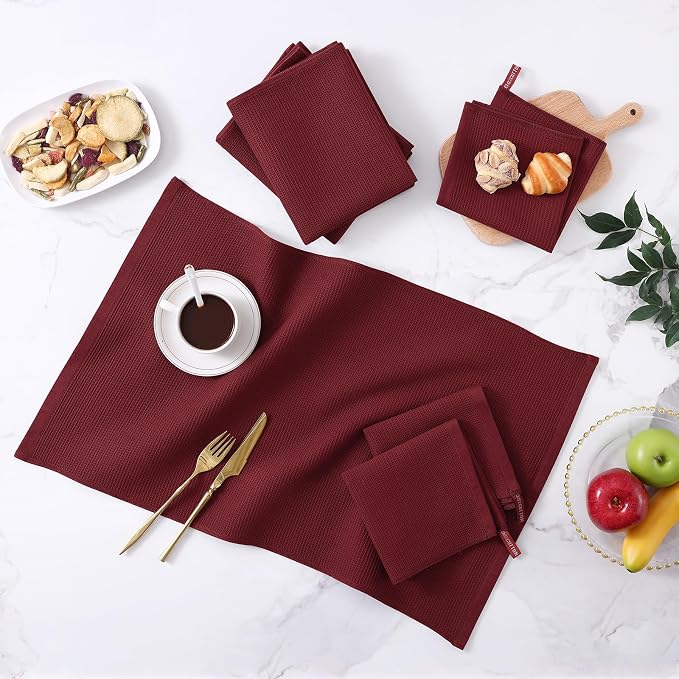 Homaxy 100% Cotton Waffle Weave Dish Cloths, 6 Pack, Burgundy | Soft and Absorbent Dish Towels, 12 x 12 Inches Quick Dry Dish Rags