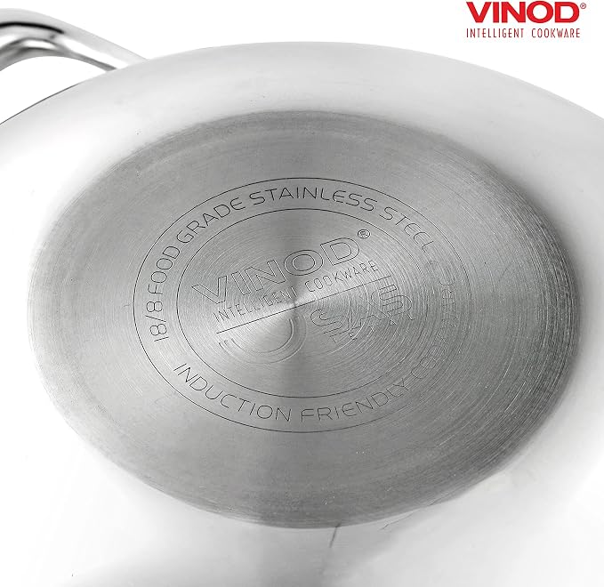 Vinod Platinum Triply Kadai with Lid, Extra Deep, 18cm, for Home Kitchen | Induction And Electric Friendly Stainless Steel Wok; Suited For Indian Sauces, Stews And Soups