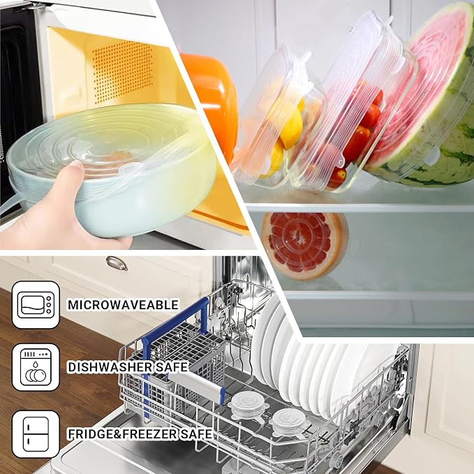 4 Pack 2.6in Reusable Silicone Stretch Lids, Silicone Bowl Covers for Food Storage, Universal Stretchable Lids for Containers Produce, Elastic Expandable Seal Cover, Microwave Freezer Safe