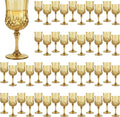 48Pack Plastic Wine Glasses, 7oz Vintage Goblets for Wedding | Unbreakable Crystal Style Reusable Stemware, Elegant Gold Drinking Glass for Party Anniversary & Holiday Celebration