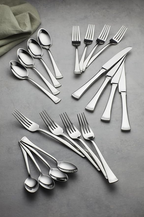 Lenox Portola Dinner Forks Silverware Set for 4, Flatware | mirror finish, dishwasher safe | classic design, entertaining, cutlery set, utensil set, 8.21 inch length