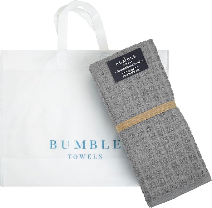 Bumble Kitchen Towels (6-Pack), 16"x28", 100% Cotton Dish Towels - Gray | 380 GSM | Soft kitchen hand towels , Highly Absorbent & Durable Dish Towels for kitchen with Hanging Loop