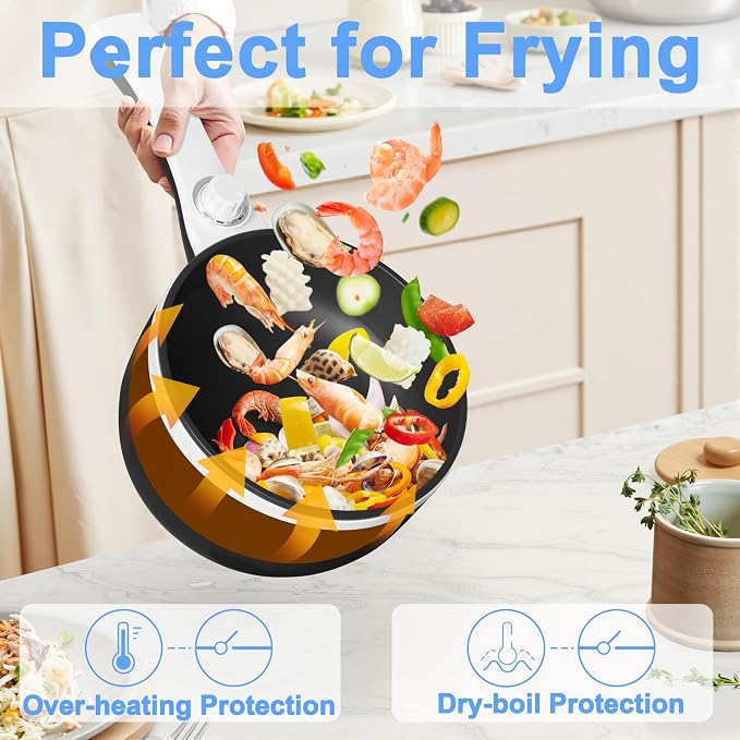 Dezin Electric Pot with Steamer, 1.5L Non-Stick Portable Hot Pot Electric | Dual Power, Upgraded 700W Electric Pot for Cooking Steak, Egg, Ramen Cooker for Dorm, Travel, Office, Easy to Clean, Navy Pan