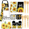 Bencailor 13 Pcs Sunflower Kitchen Decor Black and White Flower Apron Dish Towels Oven Mitt and Pot Holder Set Sunflower Kitchen Accessories for Farmohouse Home Decor