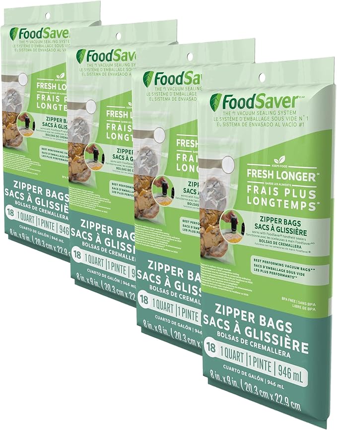 FoodSaver 1-Quart BPA-Free Multilayer Construction Vacuum Zipper Bags (Pack of 4)