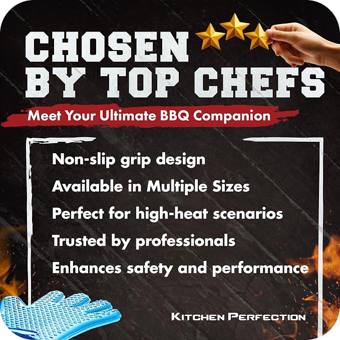KITCHEN PERFECTION S Silicone Pizza Oven Gloves - Heat Resistant Oven Mitts | Waterproof, 5-Finger Design For A Better Grip, for Outdoor & Indoor Pizza Ovens, Compatible with Ooni, Ninja, Gozney & More