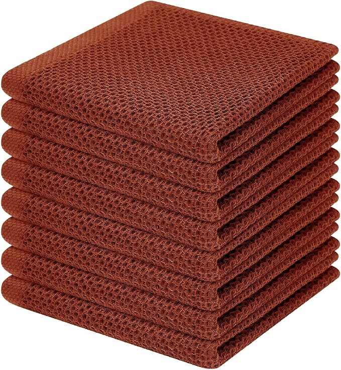 Homaxy 100% Cotton Waffle Weave Kitchen Dish Cloths 8-Pack, Rust | 12 x 12 Inches, Ultra Soft Absorbent Dish Towels, Quick Drying Dish Rags with Hanging Loop