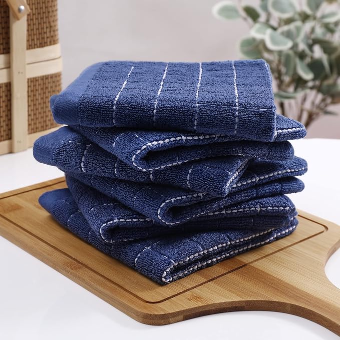 Homaxy 100% Cotton Terry Kitchen Dish Cloths, 6 Pack, Navy Blue | Ultra Soft and Absorbent, Suitable for Drying and Washing Dishes