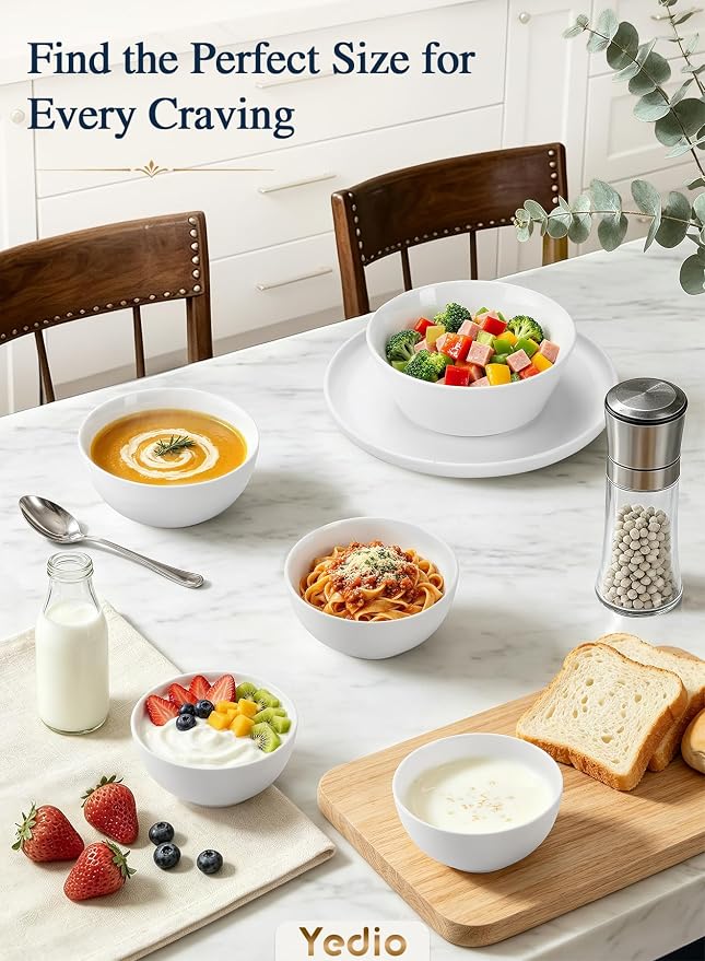 Small Bowls Set, White, 10 oz Porcelain Bowls of 8 | Ceramic, For Kitchen Dessert Rice Side Dish Snack Soup Fruits Cereal Ice Cream, Microwave Dishwasher Freezer Oven Safe