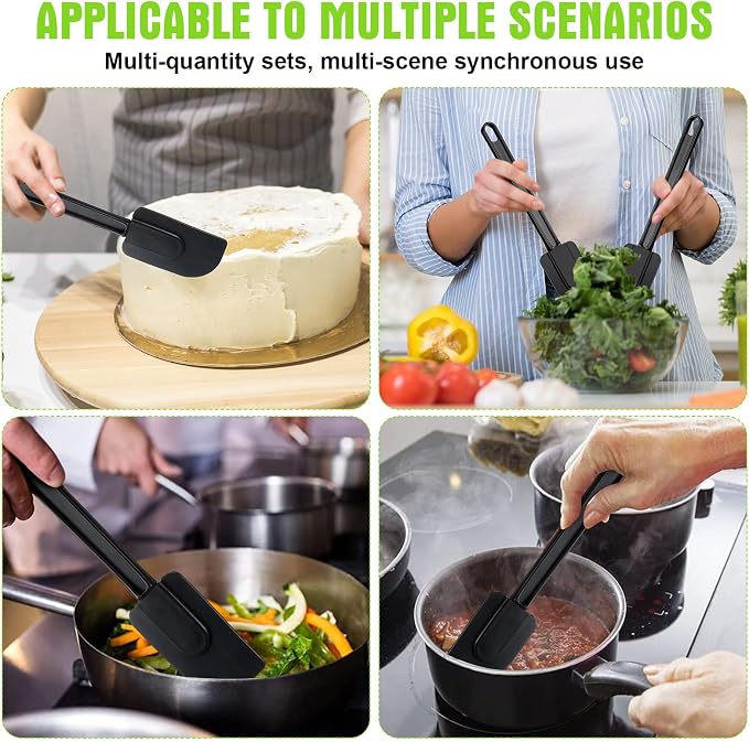 Meekoo 5 Pcs 10 Inch Rubber Spatula 500℉ High Heat Resistant Spatulas | Silicone Spatulas, for Baking Kitchen Cooking, Commercial Food Bpa Free Grade Non Stick Dishwasher Safe, Black