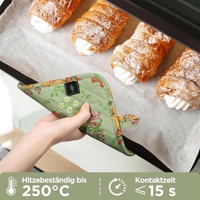 BONTHEE Pot Holders for Kitchen Heat Resistant Hot Pads for Countertops Oven Pot Holders Cotton Potholders for Kitchen Cooking Baking (Sweet Flowers)