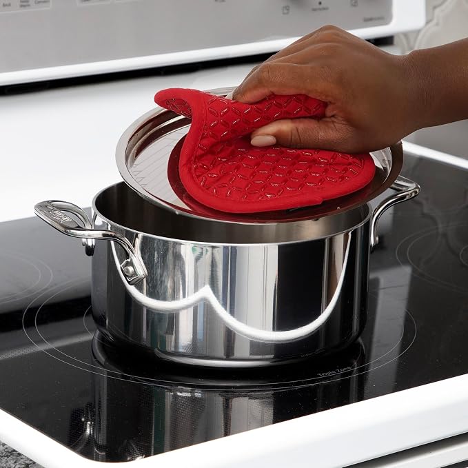 All-Clad Premium Pot Holder: Heat Resistant up to 500 Degrees - 100% Cotton, 10"x8" Hot Pad for Kitchen and Barbecue, 2-Pack, Chili