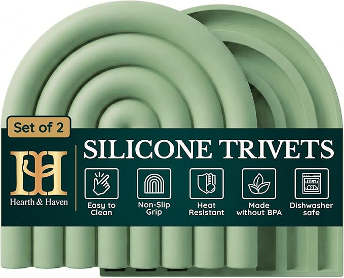 Silicone Trivets for Hot Dishes, Heat-Resistant, Non-Slip Pot Holders for Kitchen & Coasters Durable Hot Pads for Pots, Pans, Baking Dishes & Kitchen Appliances Set of 2 Willow Green