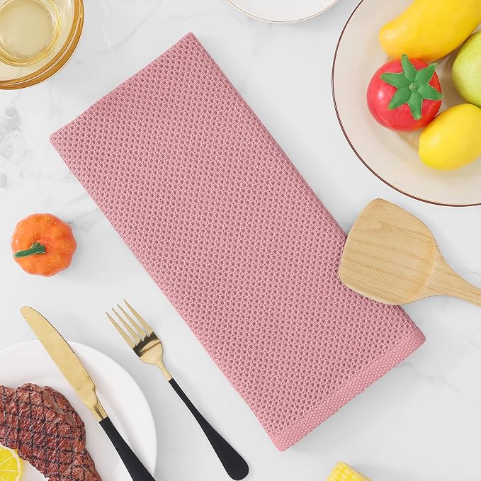 Homaxy 100% Cotton Waffle Weave Kitchen Dish Towels 8-Pack, Dried Rose | 13 x 28 Inches, Ultra Soft Absorbent Dish Towels, Quick Drying Cleaning Towels