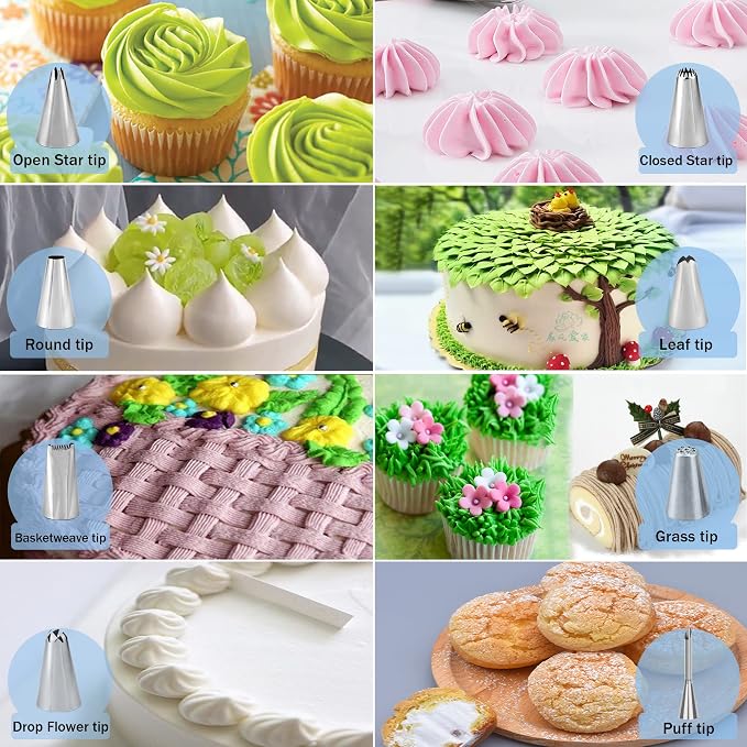 Makmeng Piping Bags and Tips Set - 50Pcs Cake Decorating Supplies Kit with Icing Frosting Nozzles,Icing Scrapers,Reusable & Disposable Pastry Bags - Baking Tools for Cookies,Cupcakes Cake Decorating