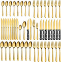 Pleafind 48-Pieces Gold Silverware Sets for 8, Flatware Set with Steak Knives, Stainless Steel Cutlery Set, Include Forks Spoons and Knives Set, Dishwasher Safe Utensil Sets for Home Restaurant