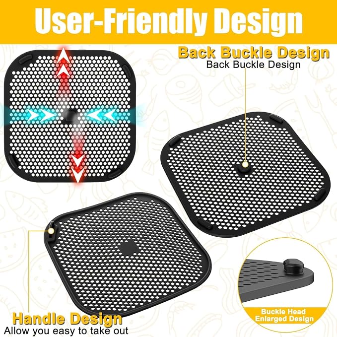 Palksky Air Fryer Mat & Splatter Shield Compatible with Ninja Crispi Airfryers, Silicone Trivets & Splatter Guard for Portable Glass Cooking System, Dark Gray & Black