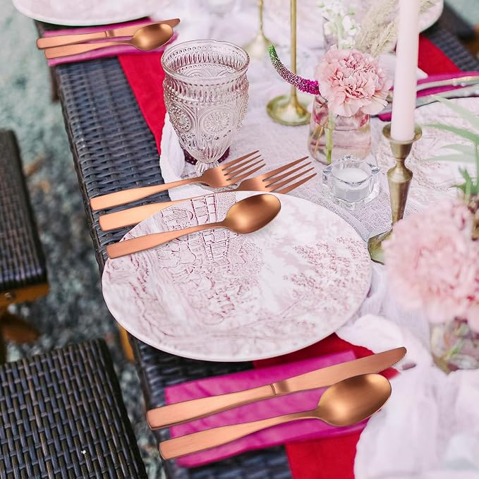Rose Gold Silverware Matte Stainless Steel Flatware Utensils Set Service for 6 Modern Cutlery Eating Utensils include Forks Spoons Knives for Kitchen Home Restuarant