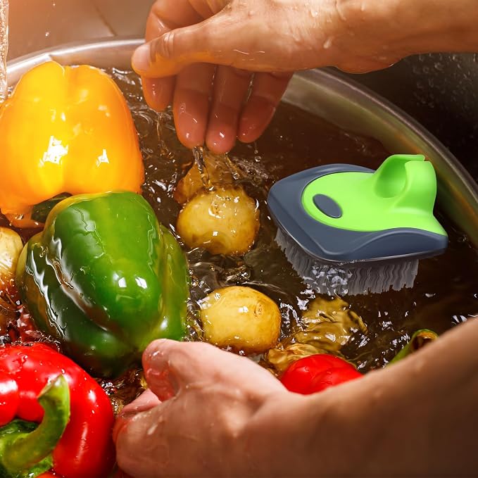 Aodaer Vegetable Brush Potato Scrubber Brush Silicone Hard and Soft Side Fruit Cleaning Tools for Delicate or Tough-Skinned Vegetables