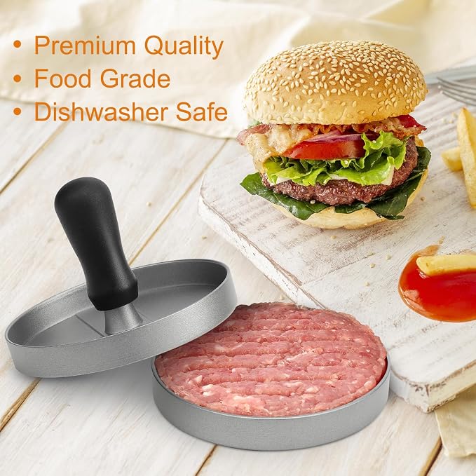 TACGEA Burger Press 150 Patty Papers, Non-Stick Hamburger Patty Maker with Wax Paper, Aluminum Burger Maker for Kitchen BBQ Grill