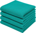 Homaxy 100% Cotton Waffle Weave Kitchen Dish Towels 4-Pack, Teal | 13 x 28 Inches, Ultra Soft Absorbent Dish Towels, Quick Drying Cleaning Towels