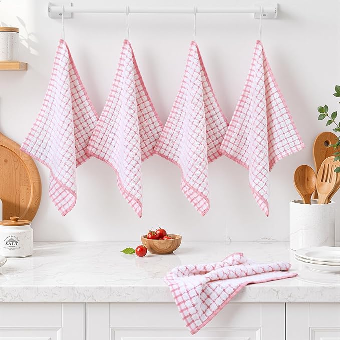 Homaxy 16 Pack Terry Kitchen Dish Cloths, 12"x12", Pink | Super Soft and Absorbent Dish Rags, Quick Drying Reusable Dish Towels for Washing Dishes