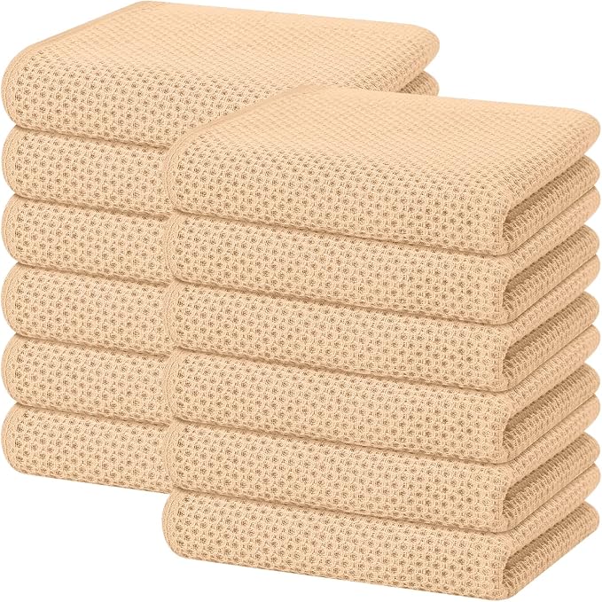 Homaxy 100% Cotton Waffle Weave Kitchen Dish Towels 12-Pack, Apricot | 13 x 28 Inches, Ultra Soft Absorbent Dish Towels, Quick Drying Cleaning Towels