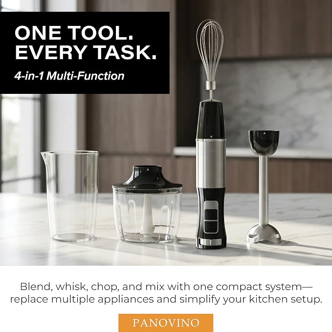 Handheld Immersion Blender, Stick & Hand Blender, 7-Speed, Black | Reinforced Metal Gear, Won't Strip Like Plastic; Whisk, Chopper & Beaker for Soups, Sauces, Smoothies & Baby Food