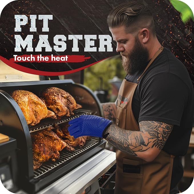 KITCHEN PERFECTION S Silicone Smoker BBQ Gloves - Heat Resistant Oven Mitts | Waterproof, 5-Finger Design For A Better Grip, for Pitmasters, Meat Smoking, Grilling, Cooking, Frying Turkey | Grill Gift