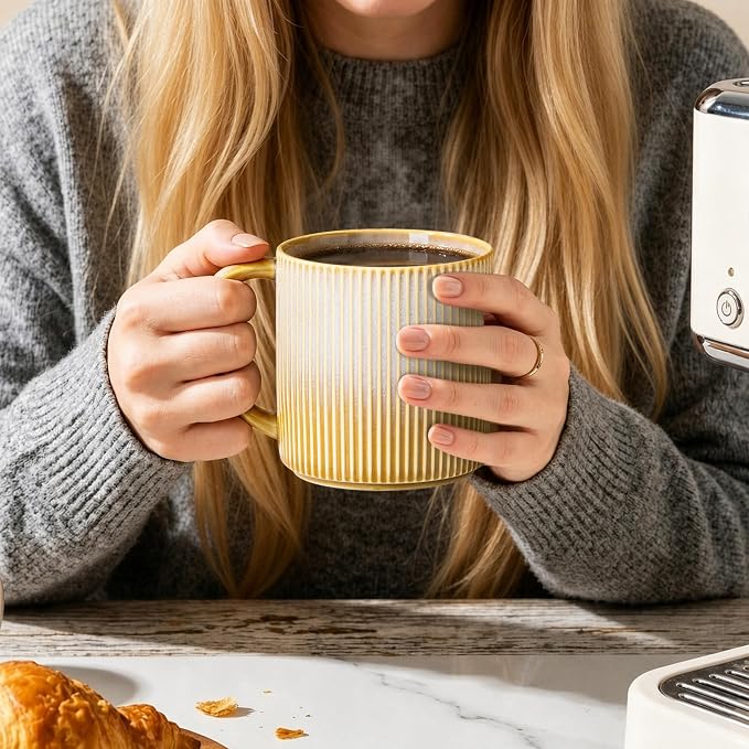 theterra Ceramic Coffee Mugs Set of 6, 14.2 oz Coffee Cups with Handle | Handmade, Suitable for Latte, Tea, Milk, Beer & Hot Cocoa, Autumn Haze
