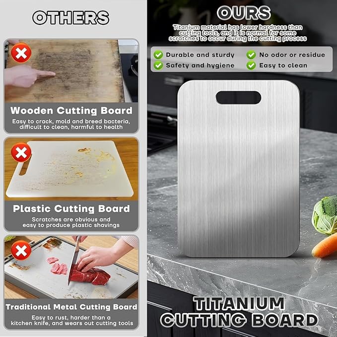 Titanium Cutting Board - 100% Pure Titanium Cutting Boards, Food-Grade, Non-Slip Surface, Dishwasher Safe, for Elegant Serving Tray for Kitchen, Charcuterie, Meat, Vegetables, Easy Clean, 18.1"x11.8"