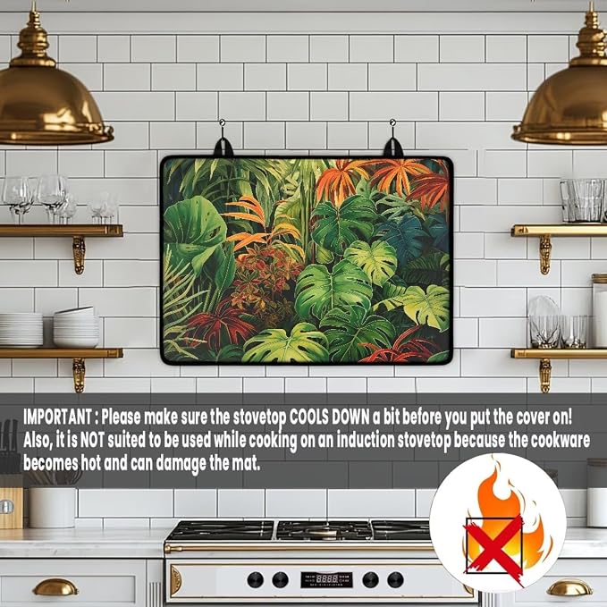 Tropical Leaf Top Cover for Electric Stove, 30 x 21 Inch Stove Top Protector, Wear Resistant Ceramic Glass Electric Stove Top Cover, Anti-Slip Insulation Pad for Glass Stove Top Protector