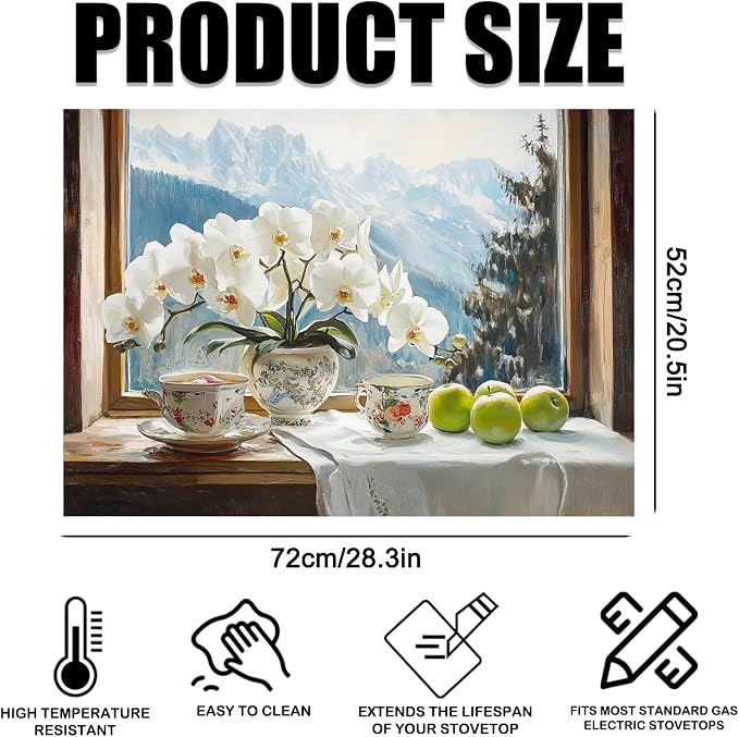 Nuxovilar Mountain Stove Cover Diatom Mud 20.47x28.34 In | Glass Protector Countertop Mat Counter Saver Cooktop Cover Kitchen Home Window Counter (Orchid Snow Mountain)