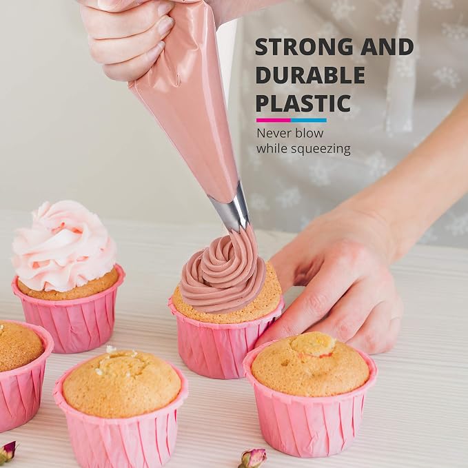 Disposable Piping Bags 16 Inch - 100 Textured Anti Burst Pastry Bags - Icing Piping Bags for Frosting - Ideal for Cakes and Cookies Decoration